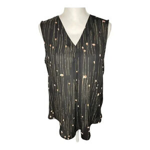 Emaline Women's Medium‎ Sleeveless Black & Pink Floral V-Neck Top NWT